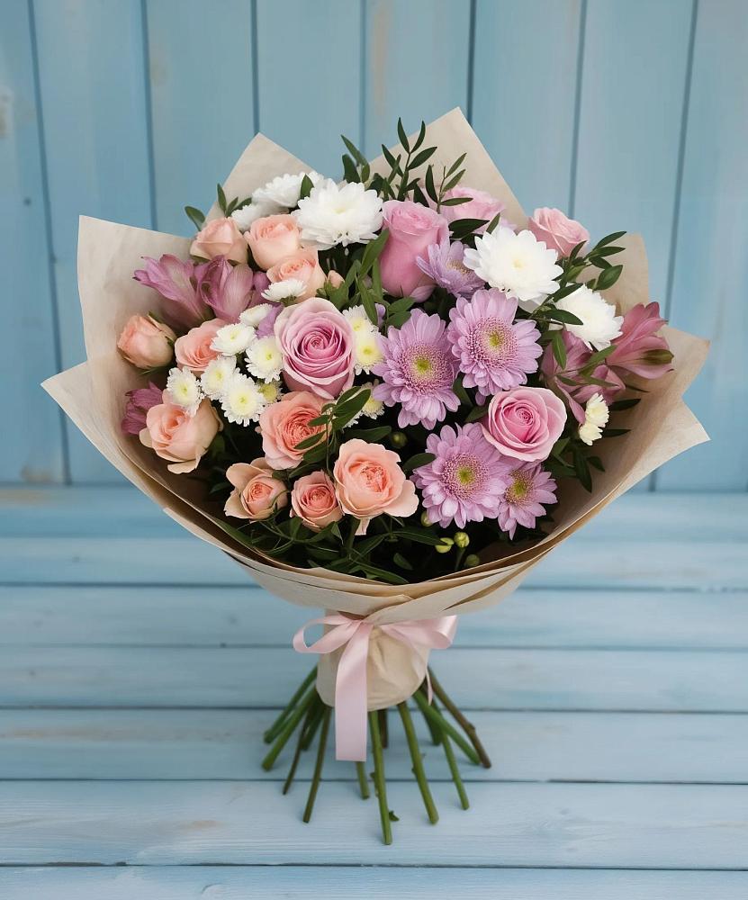 Букет цветов из: Хризантемы, Розы и Альстромерии в Верее Раменского района