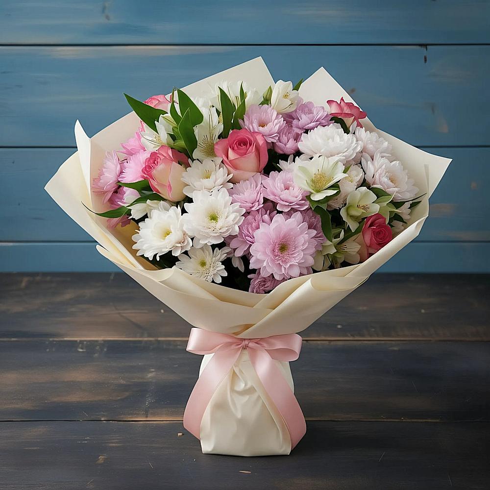 Букет цветов из: Хризантемы, Альстромерии и Розы в Верее Раменского района